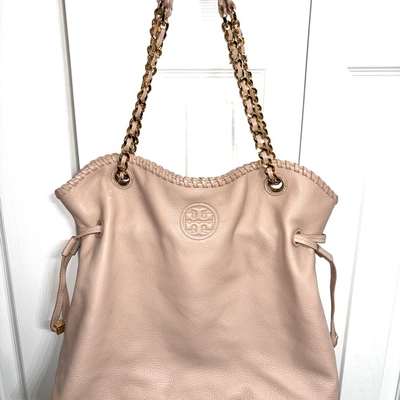 Tory Burch pale pink blush slouchy Marion pebbled leather large tote bag handbag - Picture 2 of 16